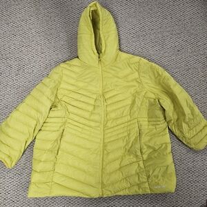 Lands' End Down Puffer Jacket Women 3X Hooded Yellow Lightweight Spring Coat